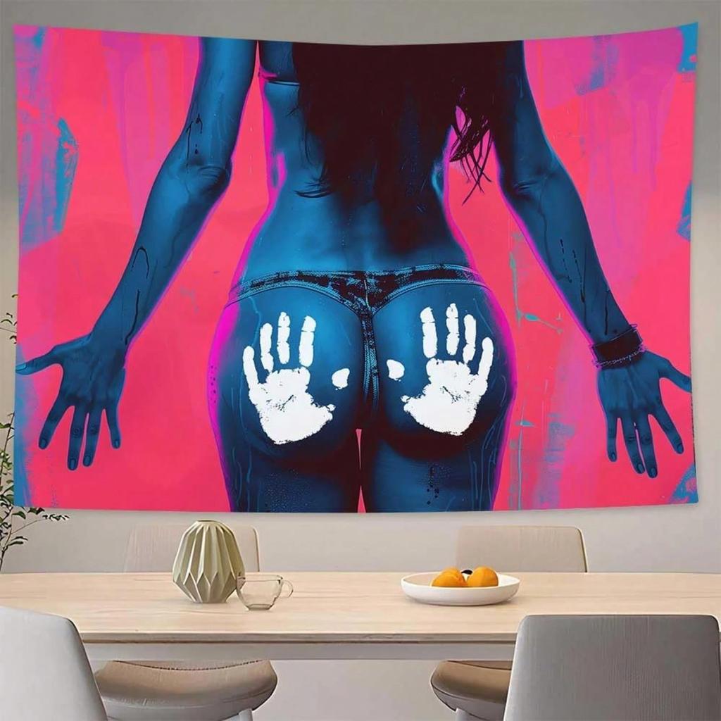 1Pc Neon Handprint Body Art Tapestry, Pop Art Female Figure Wall Hanging, Polyester 2D Print, Bold Room Decor For Bedroom, Gift