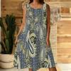 Women Plus Size Round Neck Sleeveless Short Dress Ethnic Paisley Floral Striped Print Lightweight Summer Loose Dress