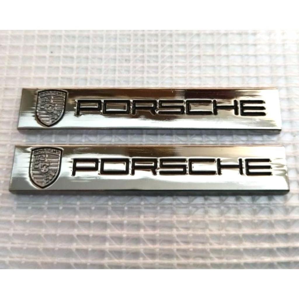 Emblemă PORSCHE Argintiu Set de 2 Plăcuță Metalică Insignă Decorațiune Auto Nou