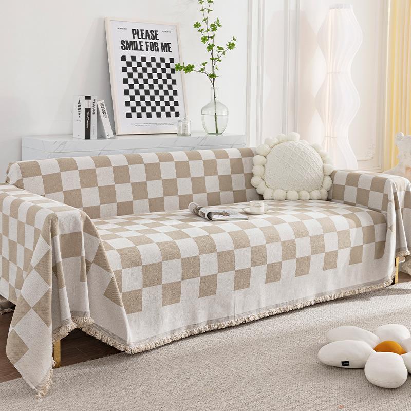INS Style Sofa Cover Cloth Chess and Card Grid Sofa Cover Towel Simple Modern All-Inclusive Universal Sofa Cover Sofa Cover Towel