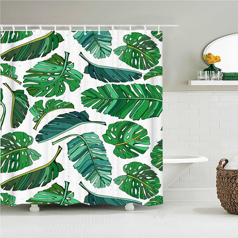 Green Leaves Plant Palm Leaf Pattern Bath Curtain Waterproof Fabric Shower Curtains 180X180Cm Bathtub Screen For Bathroom Decor