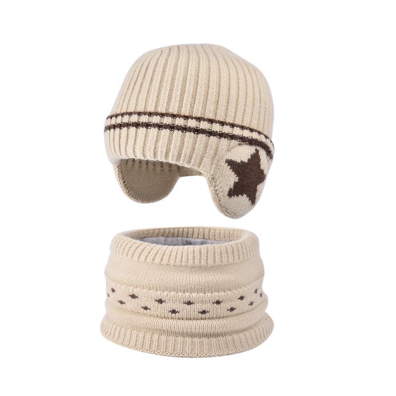 Children's Hat Scarf Suit Winter Velvet Warm Ear Protection Coldproof Knitted Wool Cap Boys Girls Pullover Cap