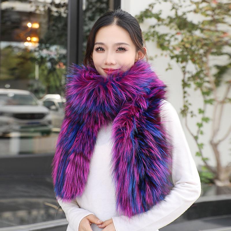 Women's Winter Color Block Fox Fur Scarf - Long, Korean Style, Versatile, Warm, Double-Sided Neck Warmer, Ideal Gift