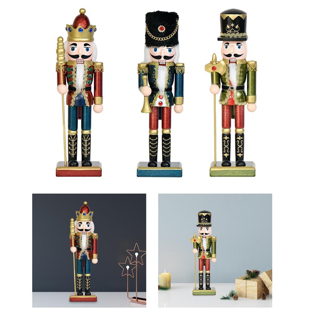 Christmas Nutcracker 25cm Solid Wood Christmas Gift Traditional Craft Wooden Nutcracker for Desk Office Shelf Bedroom Holiday