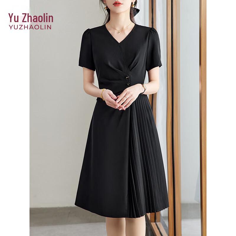 Yuzhaolin Women's French Style V-Neck Pleated A-Line Dress