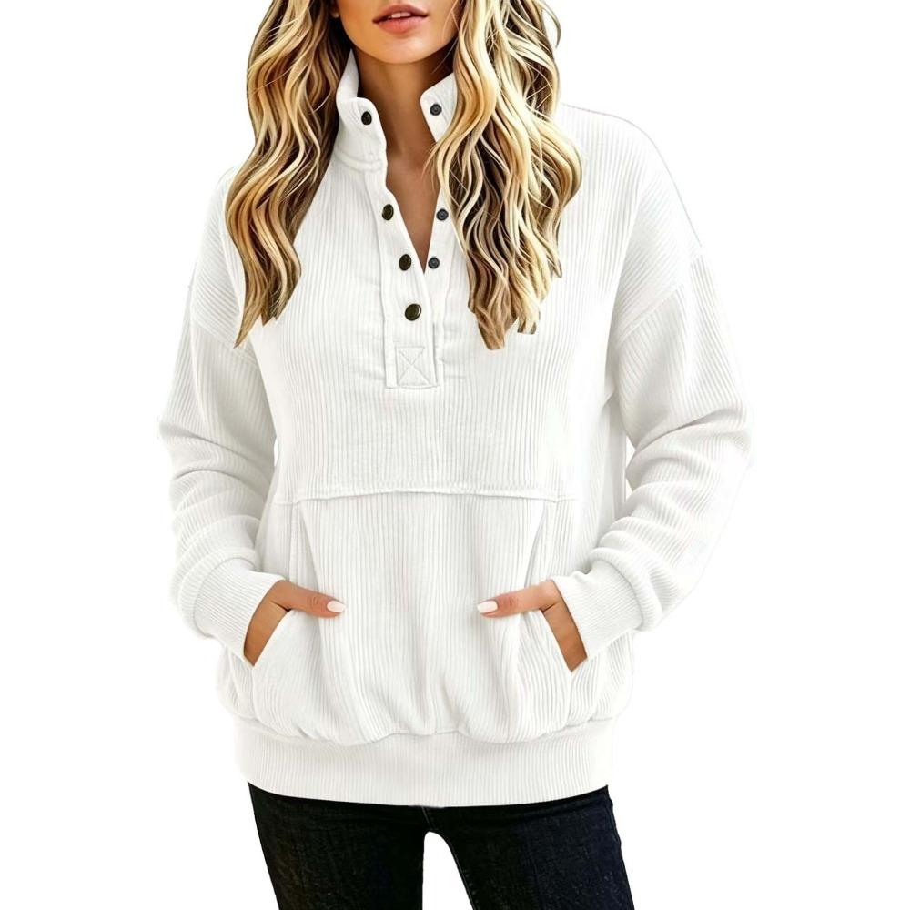 Fall/Winter Solid-color Padded Long-sleeved Buttoned Fashion Street-style Women's Hoodie
