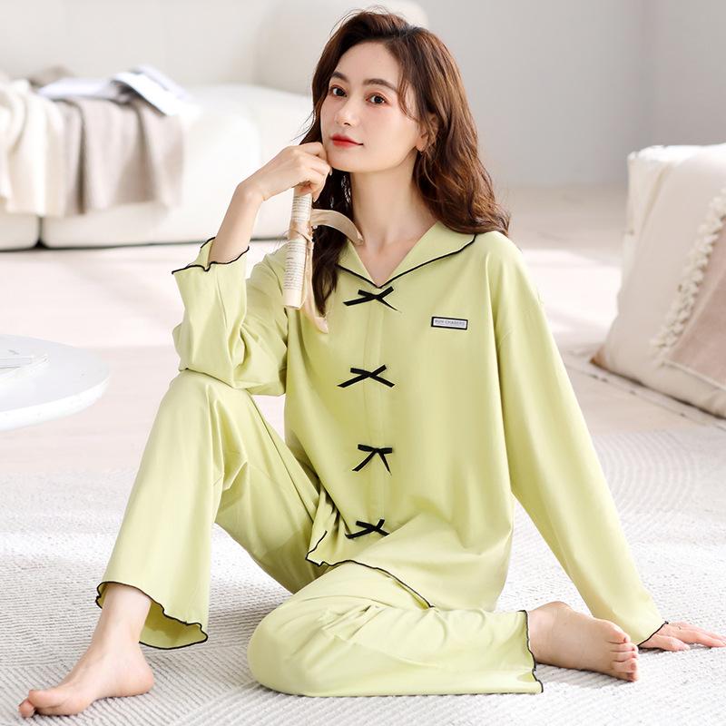 Spring and Autumn Premium Pajamas Women's Long Sleeve Summer Thin Pullover Two-piece Loungewear Ice Silk Modal 1011 New
