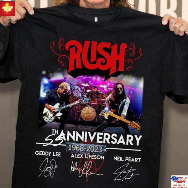 

Trending New 55 Years RUSH Band 1968-2023 Signatures T-Shirt All Size S to 5XL Unisex T-Shirt L