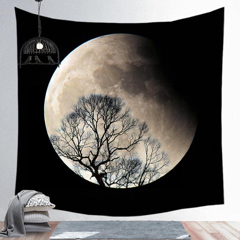 Starry Night Tapestry Mountain Moon Star Black Tapestry Psychedelic Witch Wall Hanging Bedroom Living Room Decoration Aesthetics