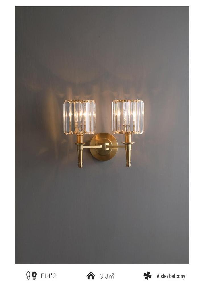Elegant American Crystal Wall Lamp, Nordic Style Bedside Fixture, Modern Copper Design for Bedroom and Living Room