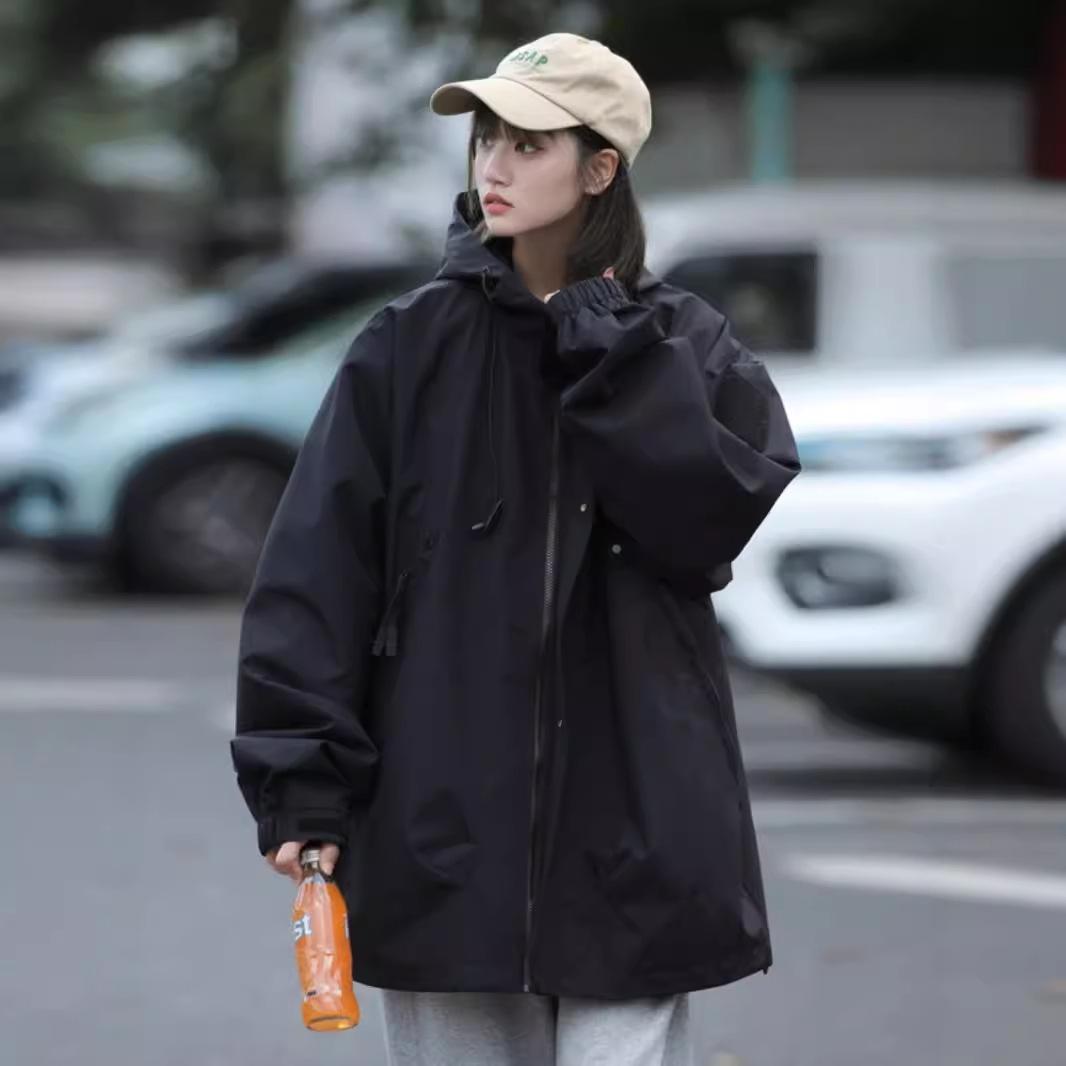 

Jacket women s spring and autumn 2025 new waterproof explosive hooded high-end American loose mountain climbing top jacket S