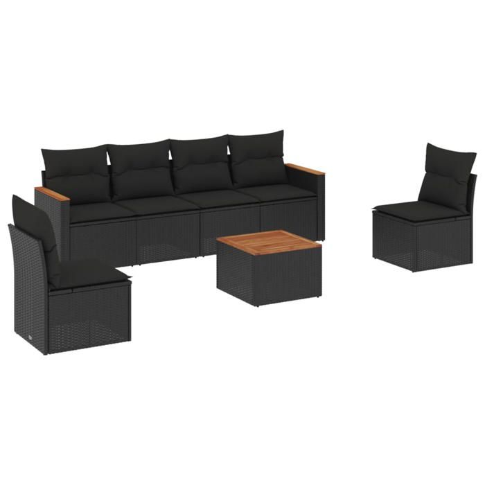 VidaXL Salon de Jardin avec Coussins 7 pcs, Canapés de Terrasse, Ensemble de Meubles de Patio, Mobilier d'Extérieur, Noir 3258268