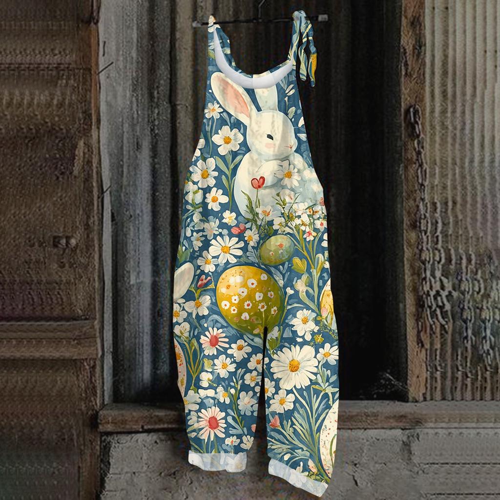 Women's Romper Print Casual Loose Cotton Linen Overalls