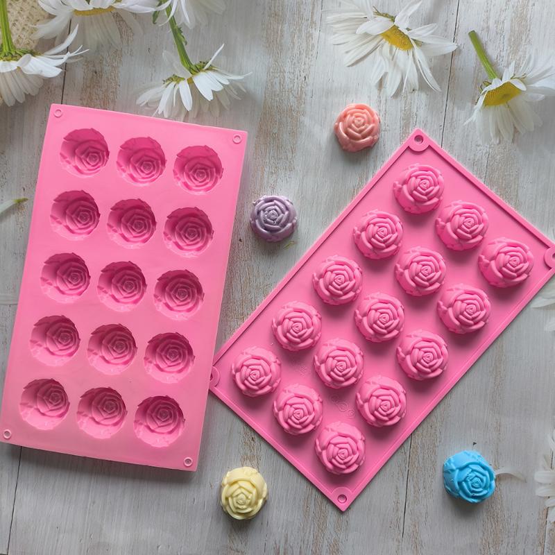 1Pc 15 Cavity Silicone Rose Mold Chocolate Candy DIY Dessert Pudding Cake Decoration Mould Ice Cube Making Tool