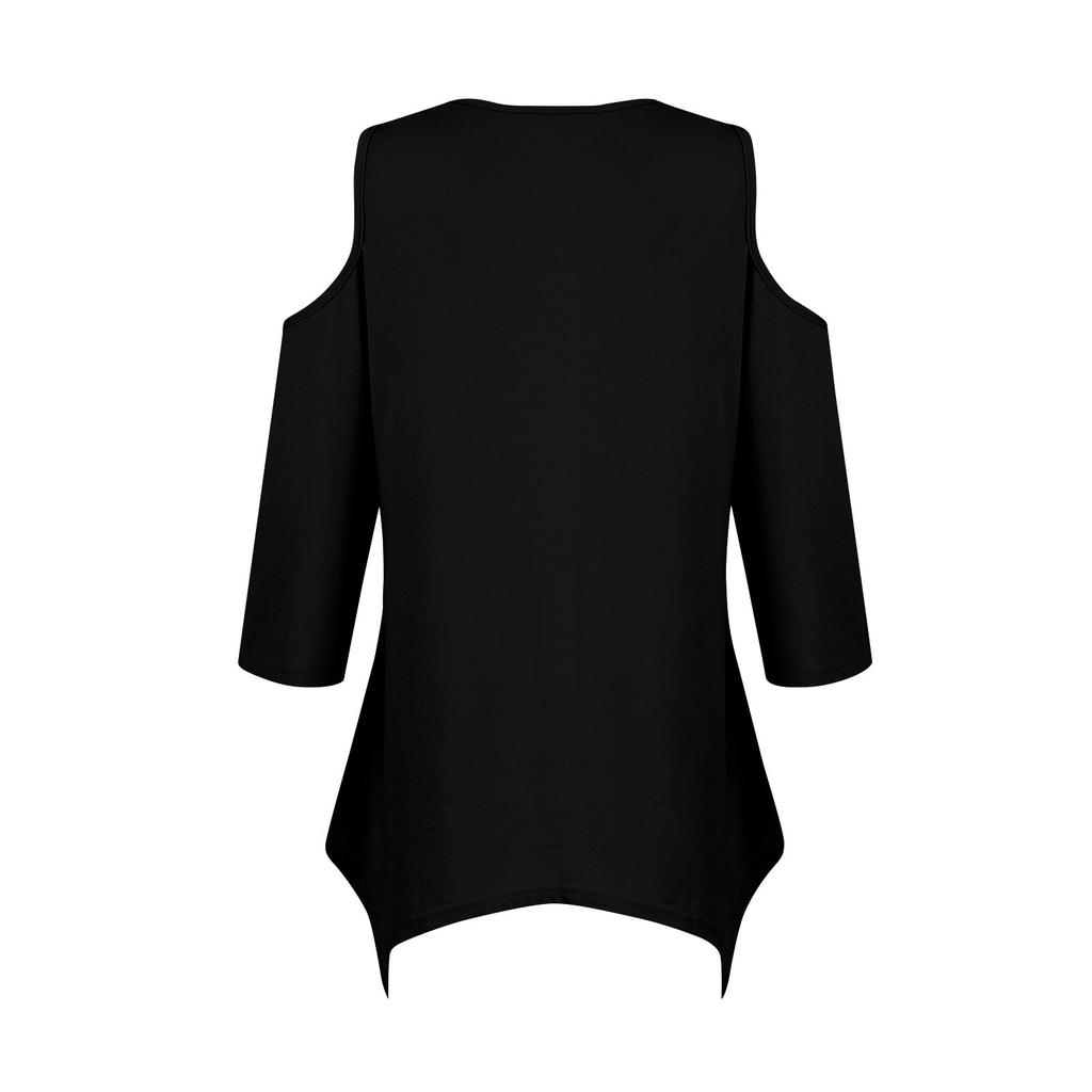 Magliette a maniche a 3/4 da donna Colore Orlo Irregolare Spalle Scoperte T-shirt per Primavera/Estate Top Base Casual Pullover