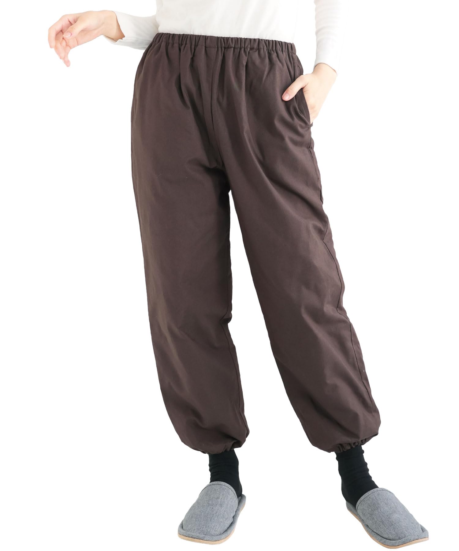 

[ON NISHIKI] Women s Samue Pants Only - Cute, Winter, Fleece, Warm, Thick, 100% Cotton, Workwear, Loungewear (7: Dark Brown/LL/p0824)