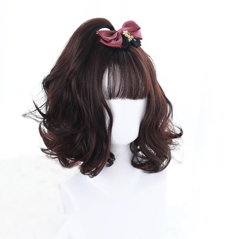 

Короткий коричневый парик Синтетические парики с челкой для женщин Фиолетовая волна воды Натуральные парики Боб Термостойкие накладные волосы