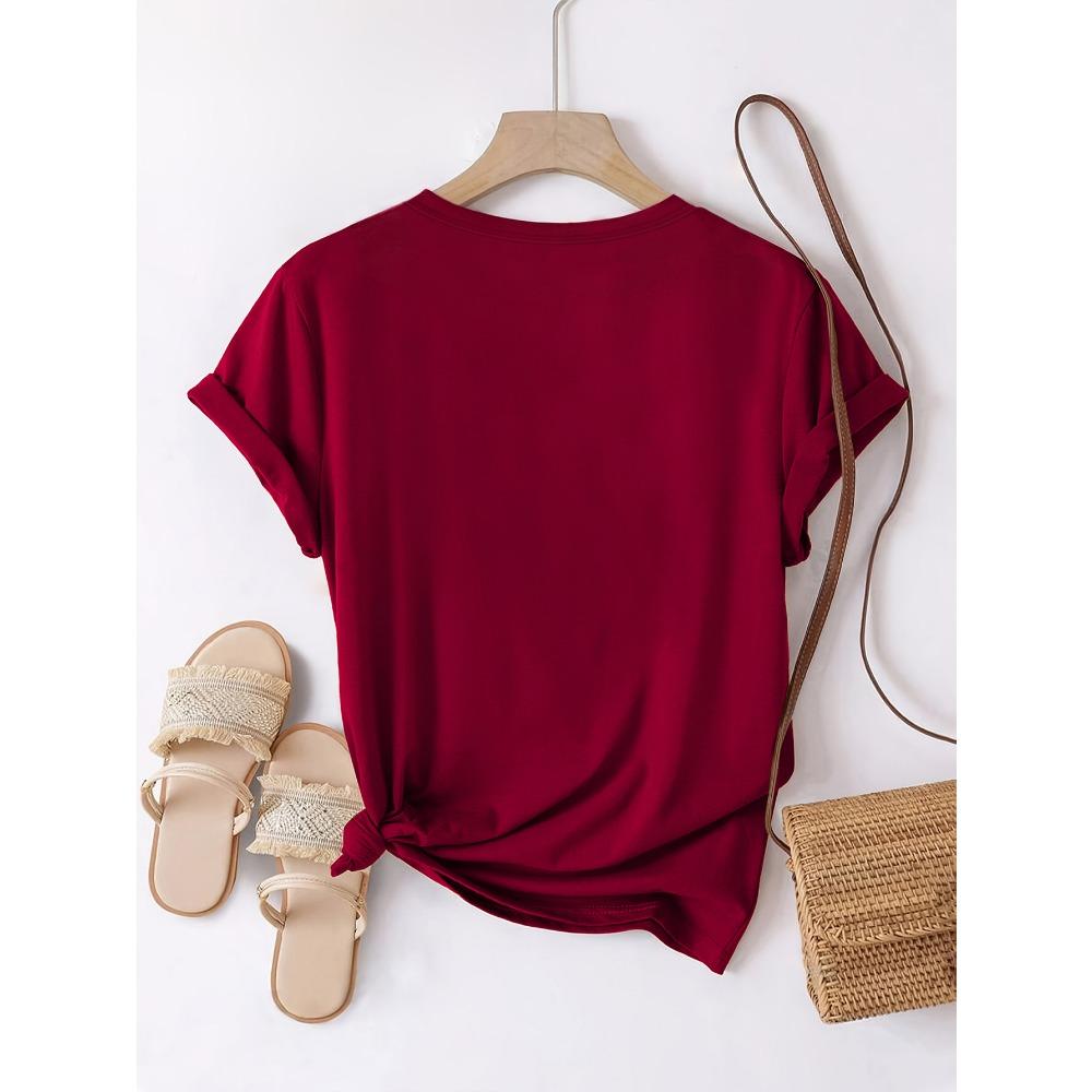 Women's Elegant Printed T-Shirt - Summer Fashion, Comfortable and Breathable, Round Neck T-Shirt,