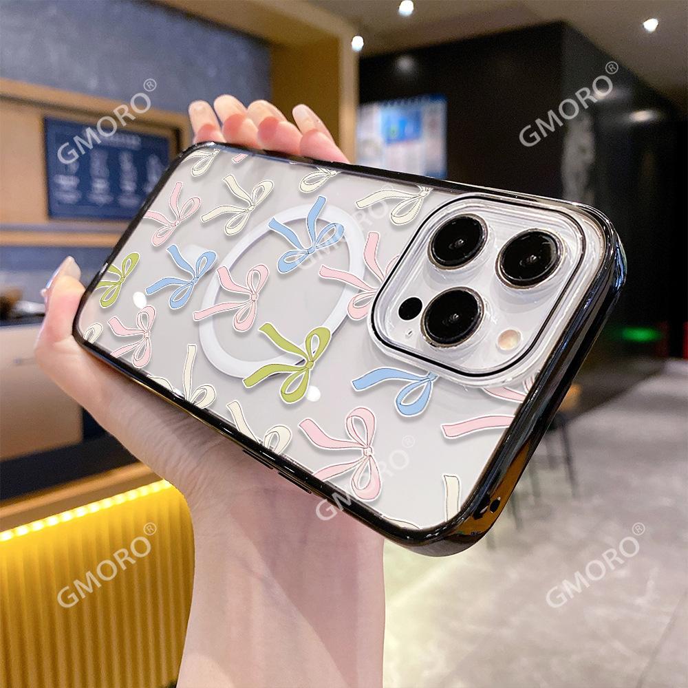 Hot-selling Korean color bow in European station iPhone16 transparent mobile phone case Apple 17 acrylic protective case