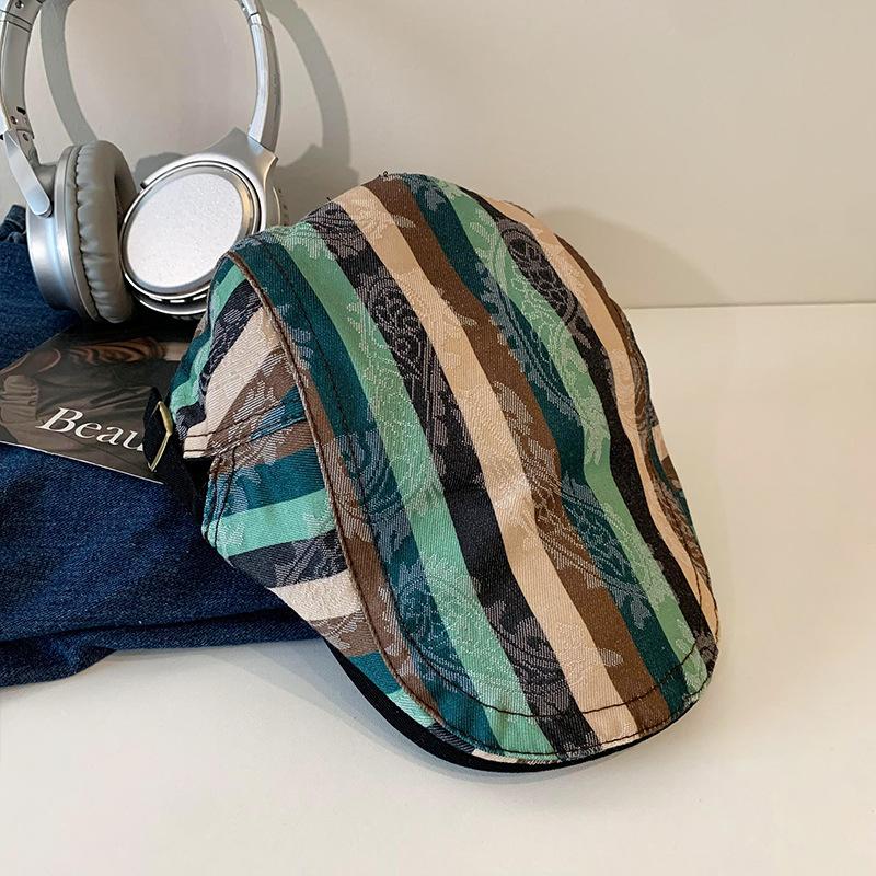 Dopamine Retro Plaid Forward Hat Women's Spring and Autumn Models, Big Head Circumference, Wearing a Beret To Show Their Face, Small Newsboy Hat Tide