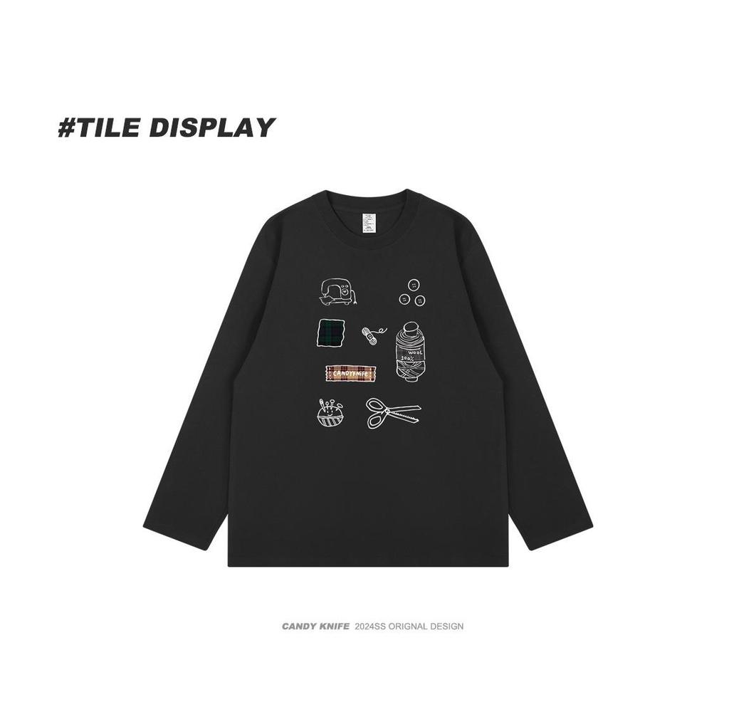 Unisex Korean Style Long Sleeve Cotton T-Shirt with Original Funny Print for Autumn/Winter