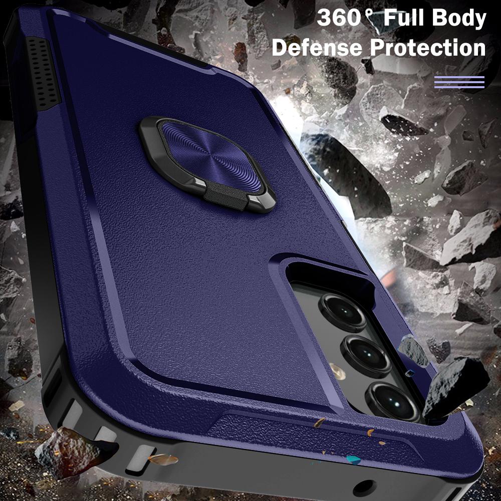 

For Samsung Galaxy A14 5G/A14 4G Kickstand Phone Case Plastic Silicone Rotatable Ring Holder Cell Phone Cover Navy Blue