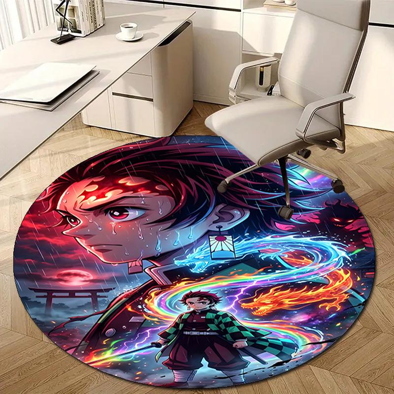 1pc Kamado Tanjiro Print Round Carpet Chair Round Carpet Suitable for Bedroom Living Room Home Decorative Carpet