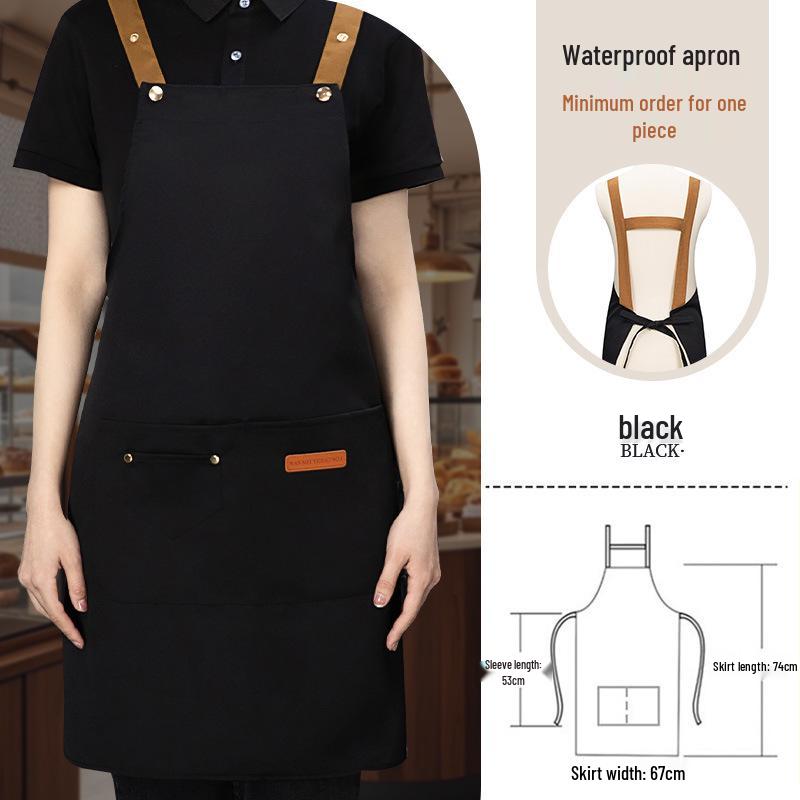 Waterproof Waist Apron with Logo Embroidery for Cafe Waitstaff