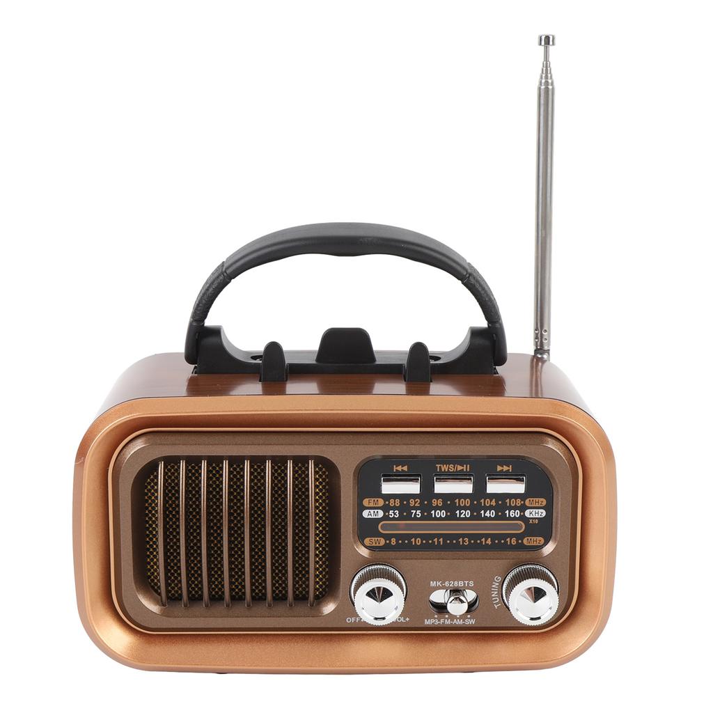Retro Radio with Spker Memory Card USB Playback Solar Battery Powered Rechargble Portable AM FM Radio for Outdoor Camping