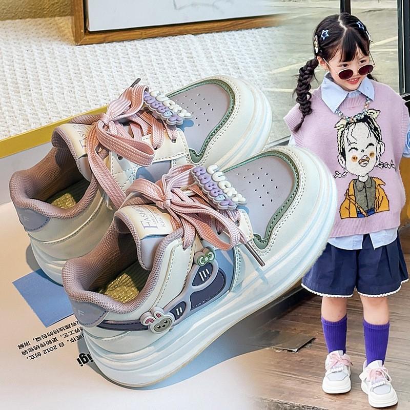 Girls Cartoon Print Soft Sole Casual Sneakers Kids Ages 4-6 Low Top Mesh Lining Breathable Synthetic Leather Shoes With