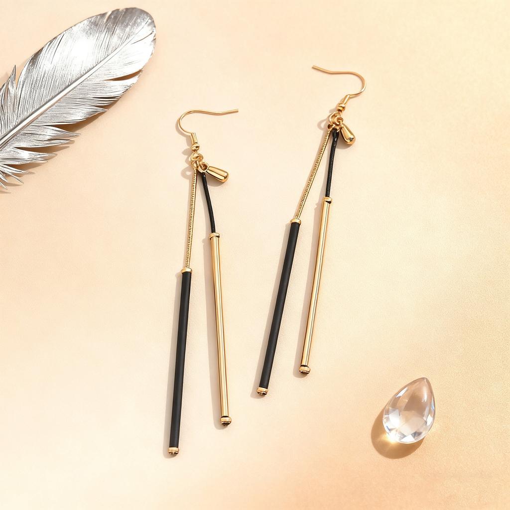 Quasten Gold und Schwarz Kontrastfarben Anhänger Ohrringe für Frauen, Neue Modische und Vielseitige Alltags-Ohrringe Geschenk