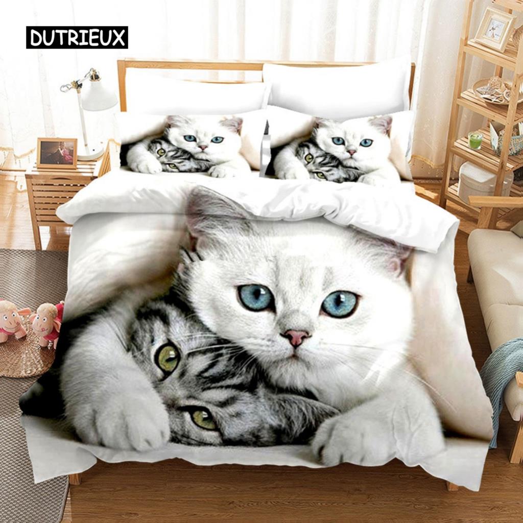 3D Cute Wolves Cat Dog Print Bedding Set Cute Duvet Quilt Cover Wild Animal Tribal Bed Cover With Pillowcases Custom Bed Linen