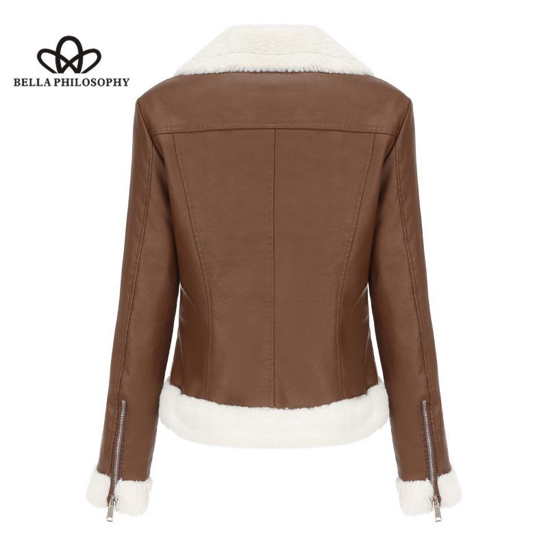 Fall Winter New Padded Leather Jacket Women Warm Long-sleeved Lapel Coat Casual Jacket Women's Jacket
