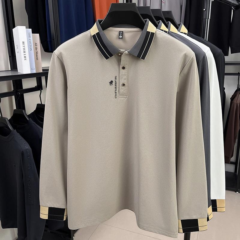 Men's Polo Shirt Lapel Long Sleeve T-Shirt Spring Autumn Arrival Badge Print Fashion Leisure Business Men'swear