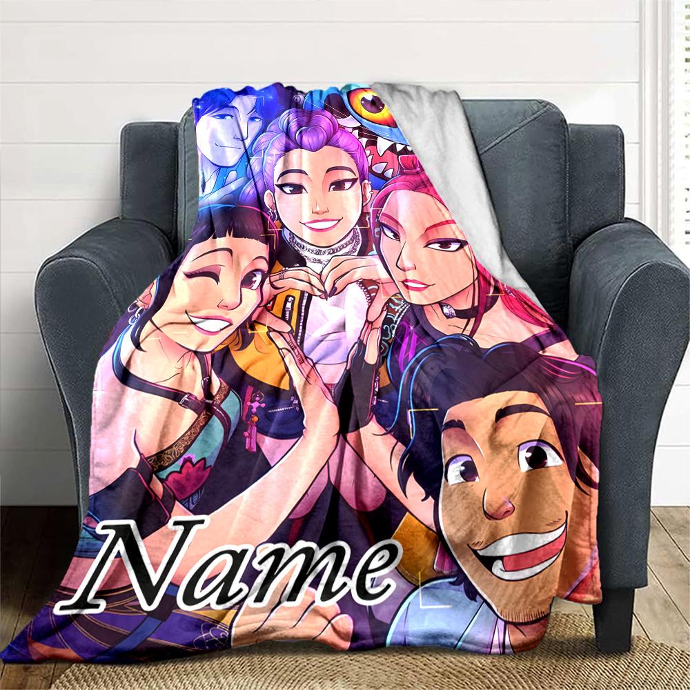 Customizable KPop Demon Hunters24 Throw Blanket – Personalized Name, All-Season Cozy Snug Blanket, Machine Washable, Personalized Blanket