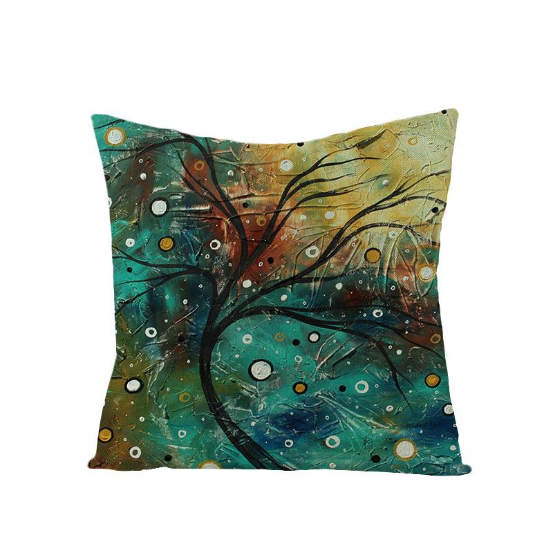 Home Oil Painting Tree Pillow Cover Polyester Sofa Car Pillow Cushion Cover Combination Pack