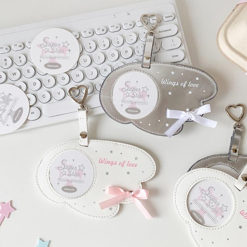 Creativity Wing Pu Leather Badge Card Holder Round Badge Protective Cover Display Pendant Mini Pain Bag Ornament Card Holder