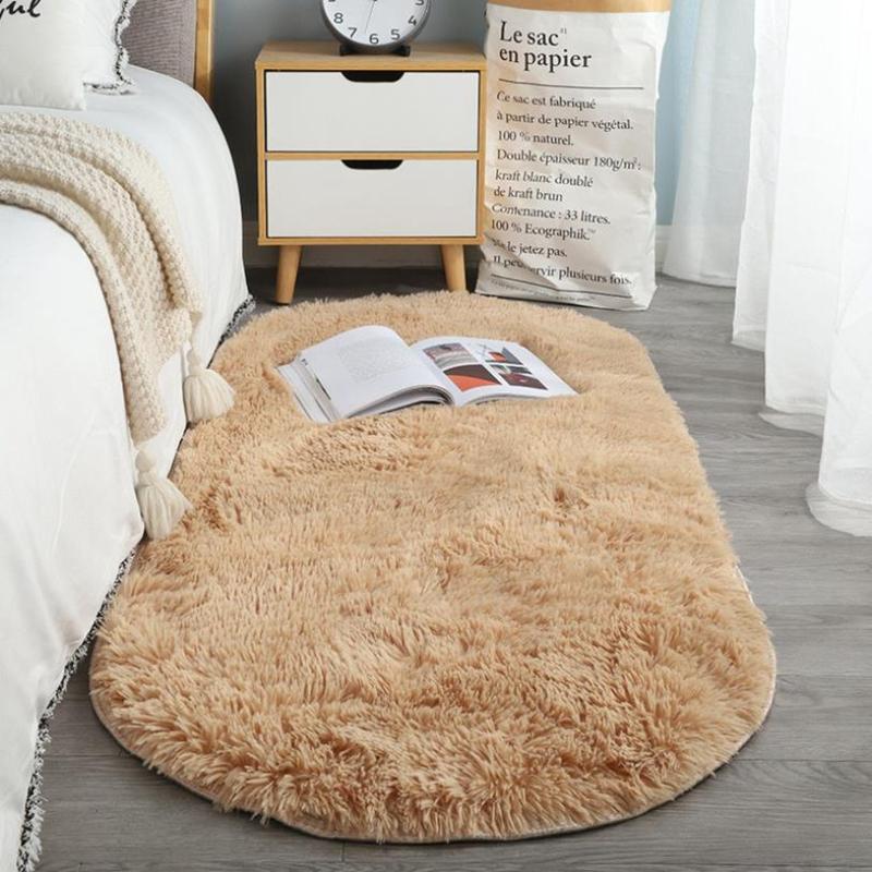 Oval Soft Silkly Plush Carpet Modern Home Decor Living Room Sofa Coffee Table Floor Rug Girl Bedroom Foot Mat Balcony Cushion