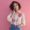 Chemise imprimée française pour femme été manches lanterne ample réduction d'âge chemise de vacances style peinture à l'huile rétro top floral à manches courtes