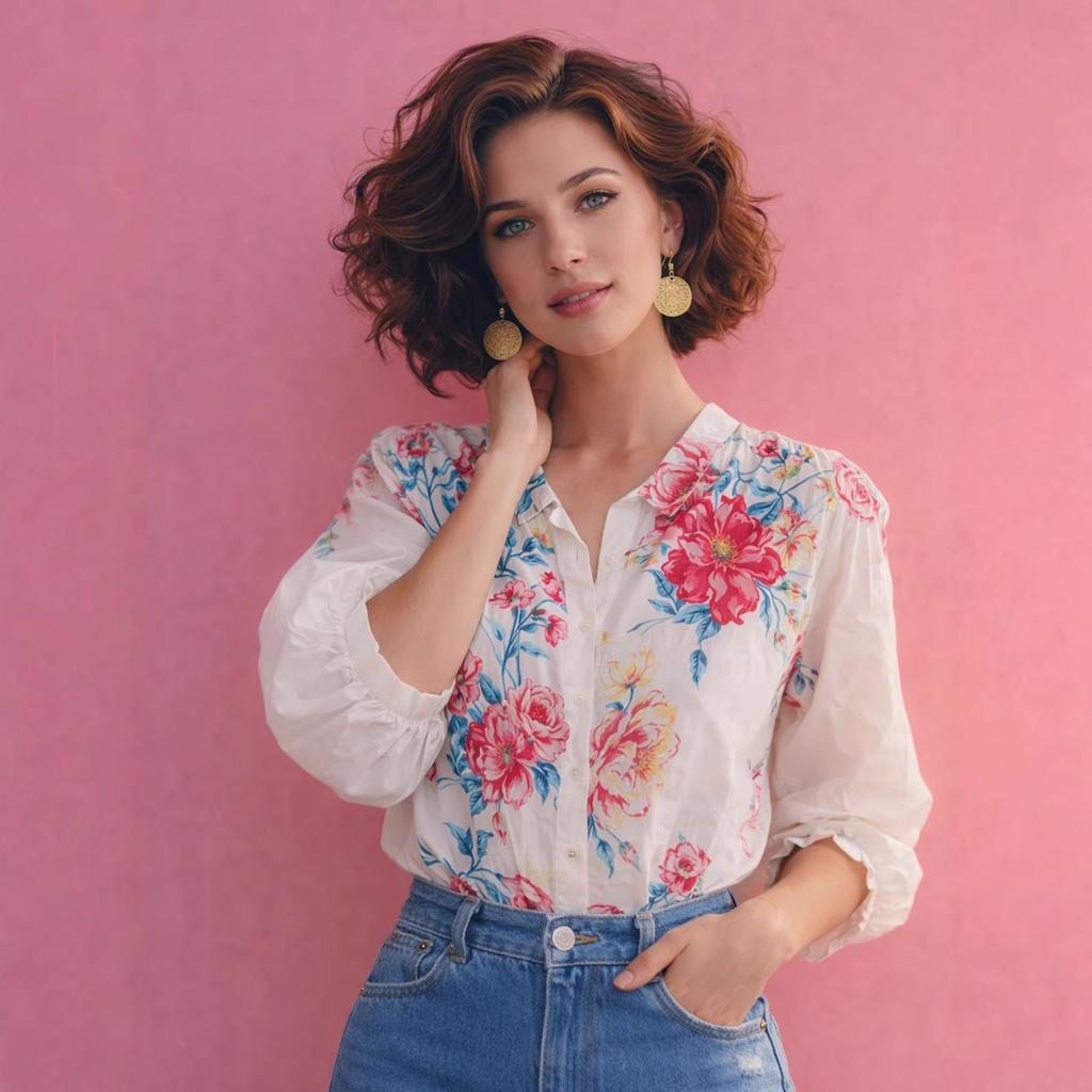 Chemise imprimée française pour femme été manches lanterne ample réduction d'âge chemise de vacances style peinture à l'huile rétro top floral à manches courtes