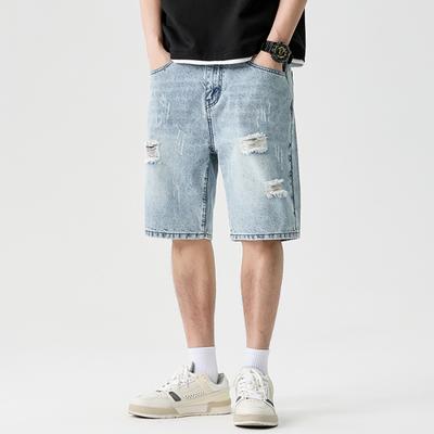 New Ripped Denim Shorts Men's Summer Loose Five-point Pants Men