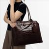Elegant Brown Croco-Embossed Cowhide Tote Bag – Spacious & Stylish for Travel and Daily Use