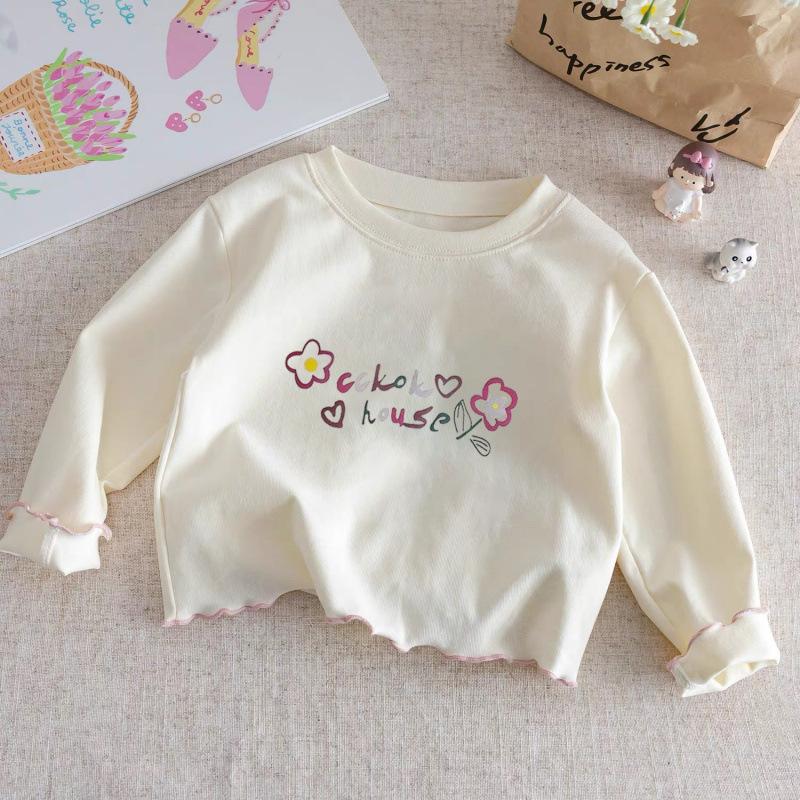Girls Cotton Long Sleeve T Shirt Spring Autumn Ruffle Round Neck Casual Basic Top Kids Clothing