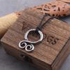 Stainless Steel Odin Rune Pendant Viking Necklace with Chain Mens Gift in Wooden Box