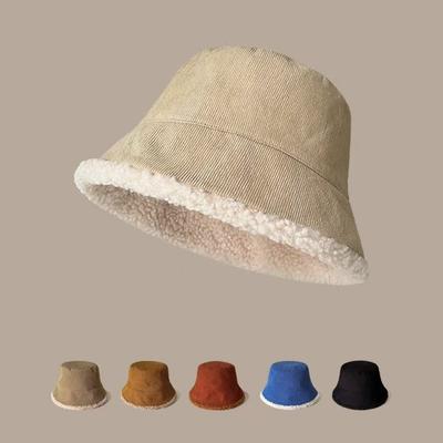 New Autumn and Winter Fisherman Hat for Women Double Sided Thickened Lamb Wool Japanese Simple Fashionable Warm Street Spring Pot Hat