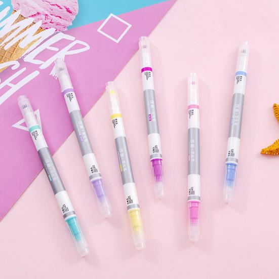 6Pcs Highlighter Pen Erasable Double-Ended Fluorescent Marker Pen Quick-Dry Non-Smudge Ink Pen for Notes And Study Revision Eye Protection