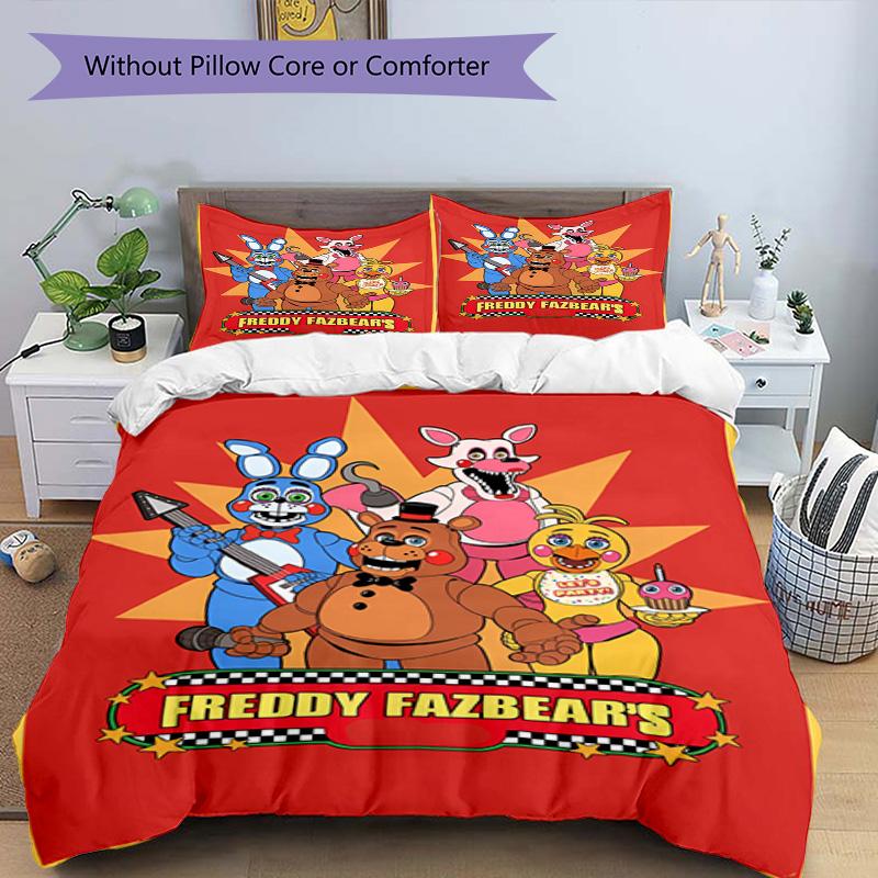 3-teiliges Bettbezug-Set (1 * Bettbezug + 2 * Kissenbezug, ohne Kern), Five Nights at Freddy's Bettwäsche-Set mit Aufdruck, Schlafzimmerdekoration, Ganzjahres-Bettwäsche, Geburtstagsgeschenk