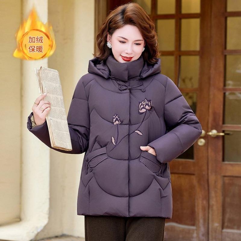 

Women s down cotton clothes medium and long winter clothes loose hooded 0 old winter coat 5XL [recommended 150-80kg] фиолетовый