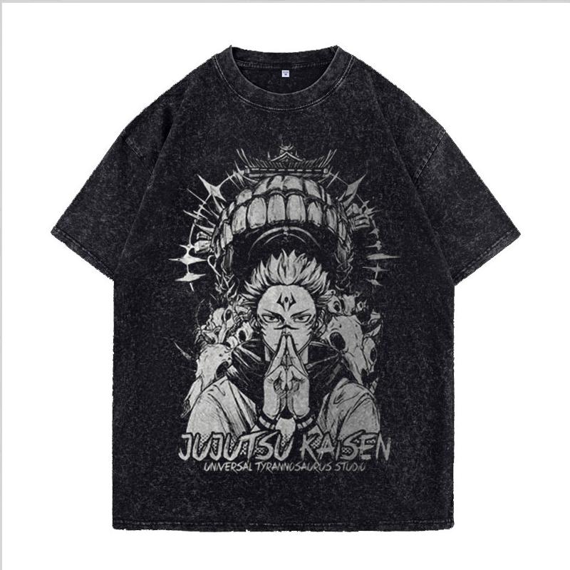 Anime Jujutsu Kaisen Ryomen Sukuna Cool Printed T-shirt Men Manga Cotton Tshirts Vintage Washed T Shirt Harajuku Male Tops