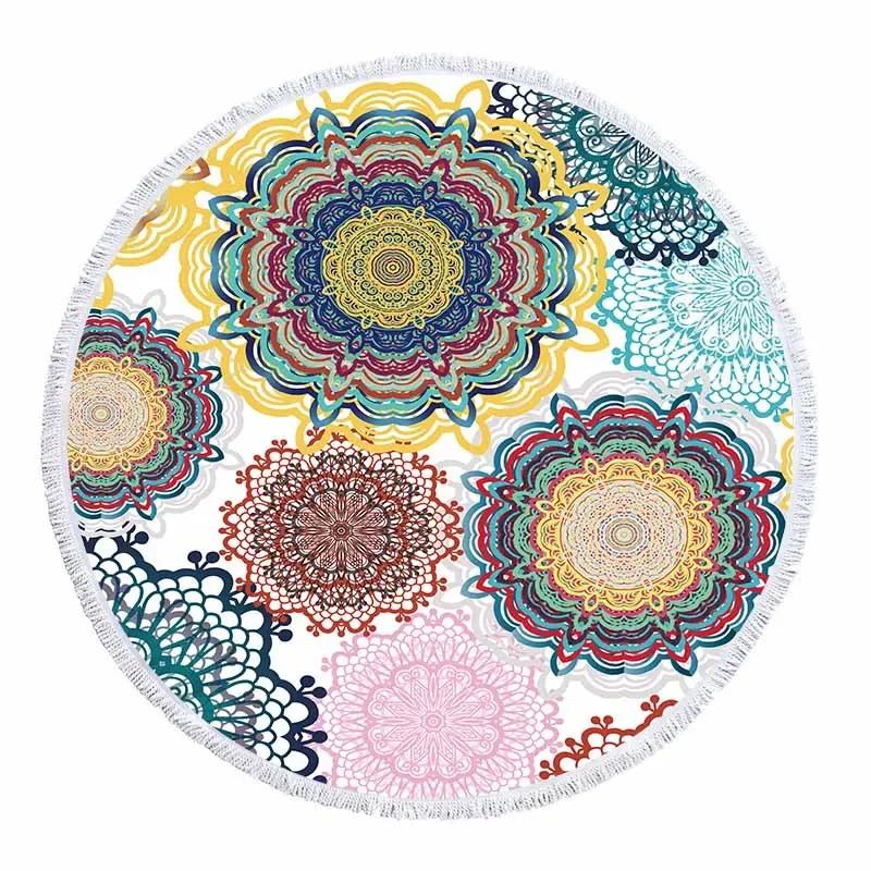 Telo Mare Rotondo Mandala con Frange Microfibra Assorbente Tappetino Copriletto Arazzo Coperta Asciugamano da Piscina da Bagno